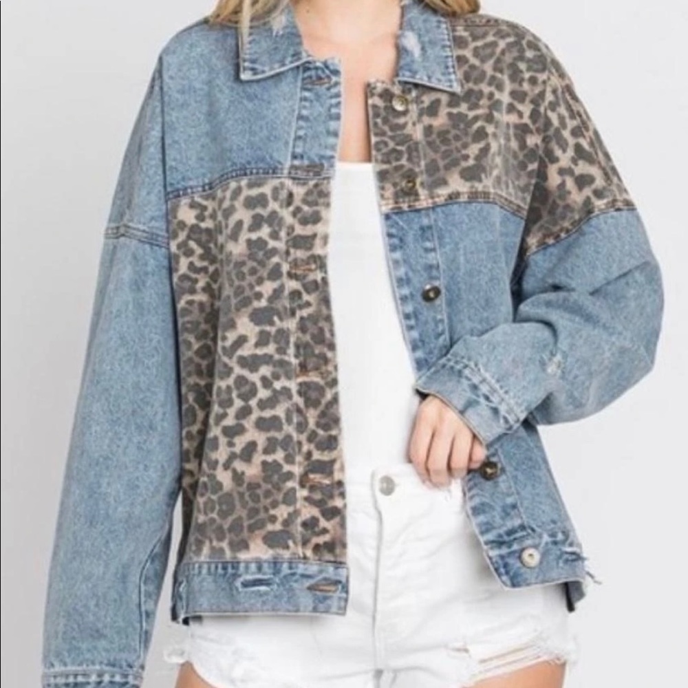 Leopard print Jean Jacket Large